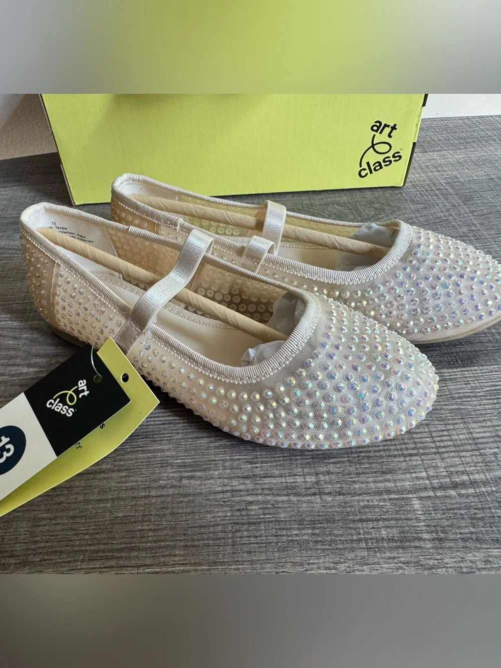 art class Iridescent Pearlized Ivory Ballet Flats with Elastic Strap